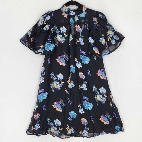 ASOS Dress Womens 2 Petite Maternity Black Blue Floral High Neck Mini Flowy NEW - Picture 1 of 14